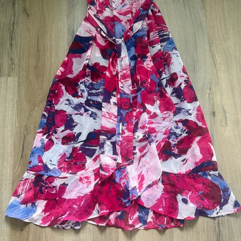 BNWT Christopher & Banks Pink Purple Tie Dye Chiffon Wrap Maxi Womenβs Dress - Picture 5 of 8